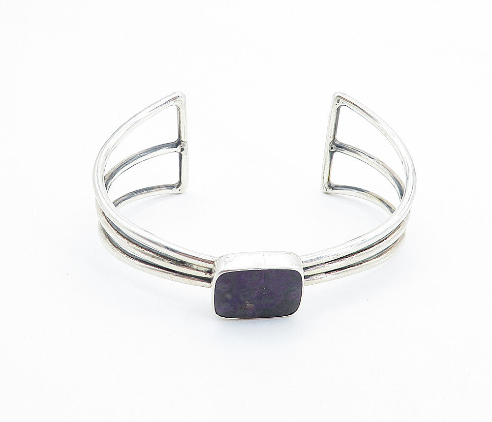 925 Sterling Silver  Vintage Purple Jasper Split Shank Cuff Bracelet  BT3087