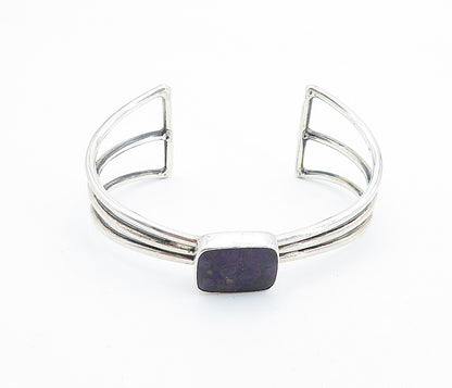 925 Sterling Silver  Vintage Purple Jasper Split Shank Cuff Bracelet  BT3087