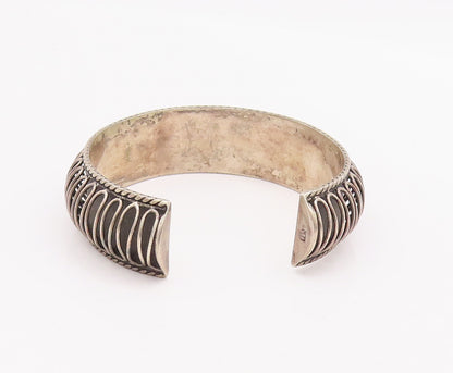 925 Sterling Silver Vintage Bracelet Solid Bulged Wave Carved Cuff  BT10541