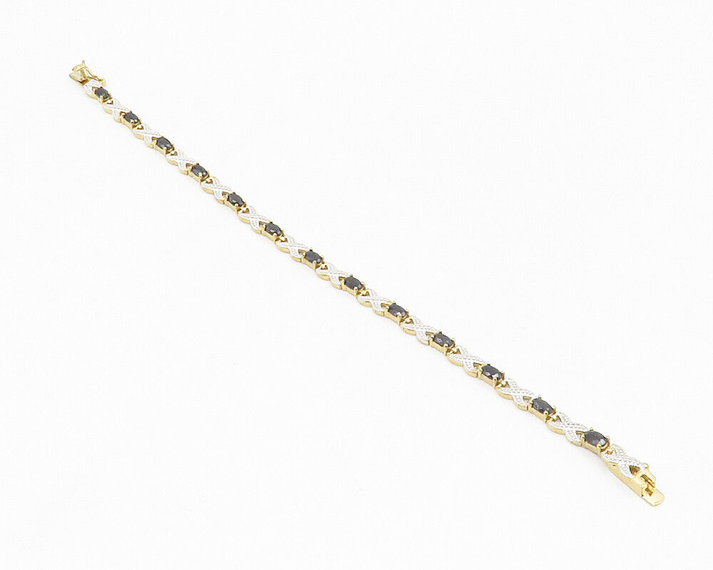 925 Sterling Silver  Sapphire Shiny Two Tone Infinity Chain Bracelet  BT5309