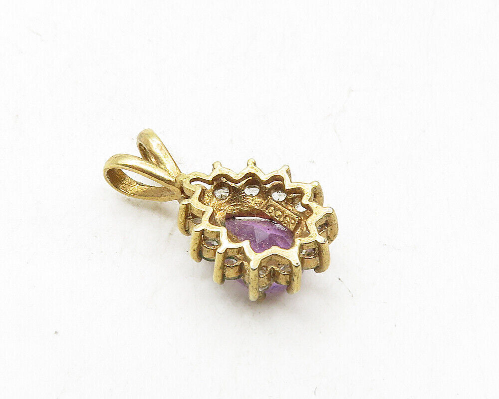 925 Sterling Silver  Vintage Amethyst & Topaz Shiny Tear Drop Pendant  PT7502