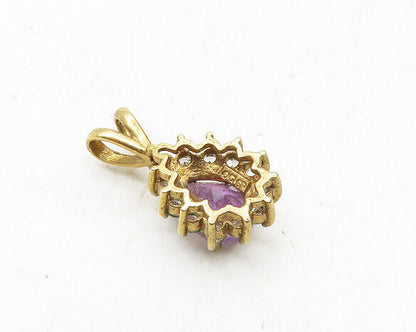 925 Sterling Silver  Vintage Amethyst & Topaz Shiny Tear Drop Pendant  PT7502