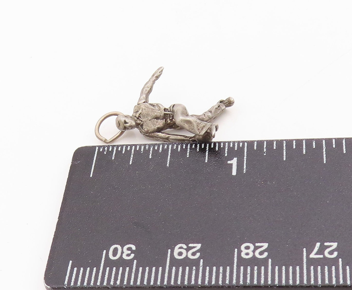 925 Sterling Silver Vintage Pendant Dark Tone Carved Bowling Man Charm  PT24728
