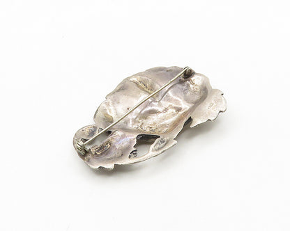 925 Sterling Silver  Vintage Antique Dark Tone Flower Motif Brooch Pin  BP7700