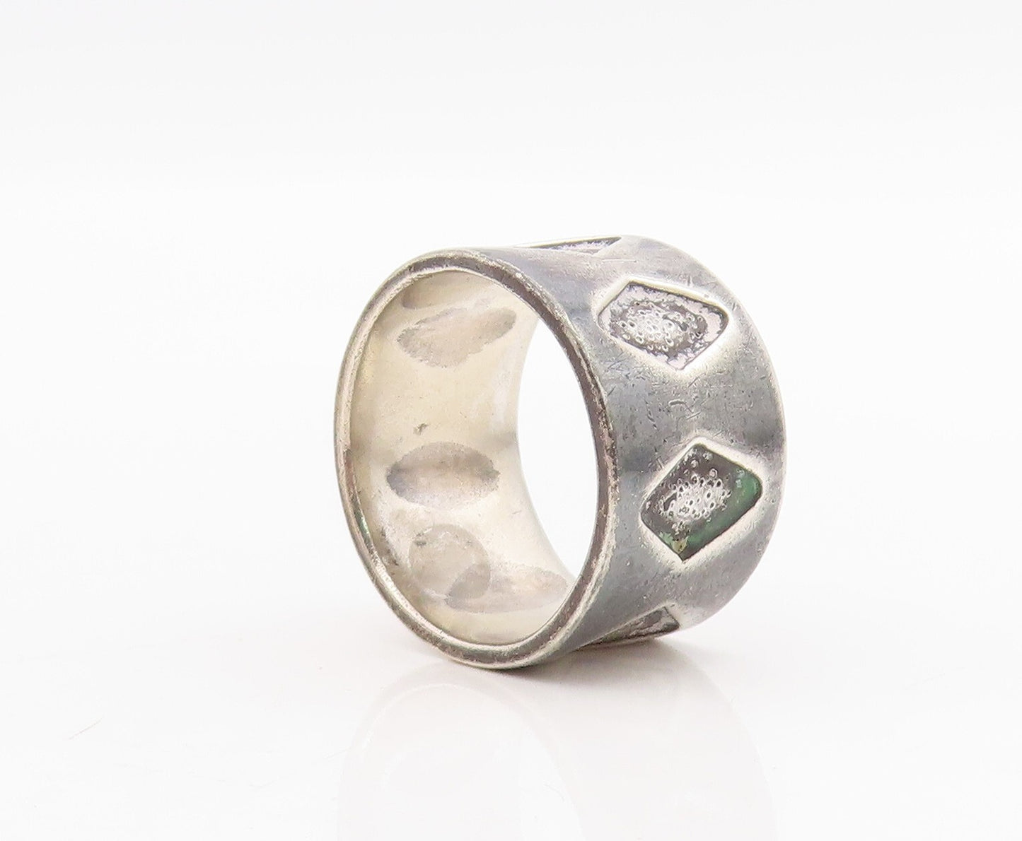 925 Sterling Silver Vintage Ring Dark Tone Diamond Cut Design  Sz 9.5  RG31748