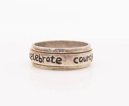 925 Sterling Silver Vintage Ring Solid Carved Celebrating Courage  Sz 8  RG28453