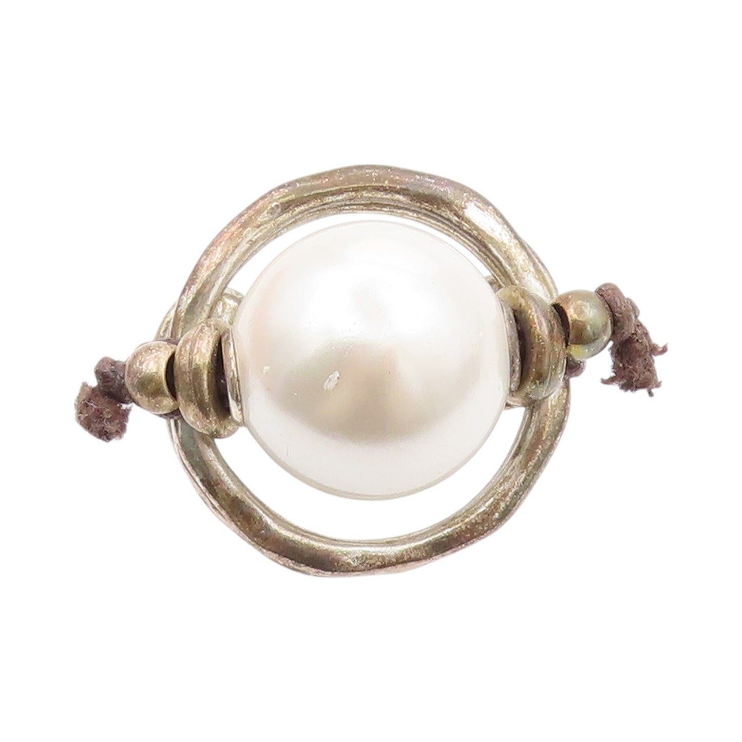 925 Sterling Silver Vintage Ring UNO DE 50 Large Cutout Pearl  Sz 7.5  RG31463