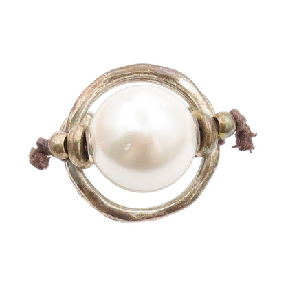 925 Sterling Silver Vintage Ring UNO DE 50 Large Cutout Pearl  Sz 7.5  RG31463