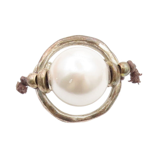 925 Sterling Silver Vintage Ring UNO DE 50 Large Cutout Pearl  Sz 7.5  RG31463