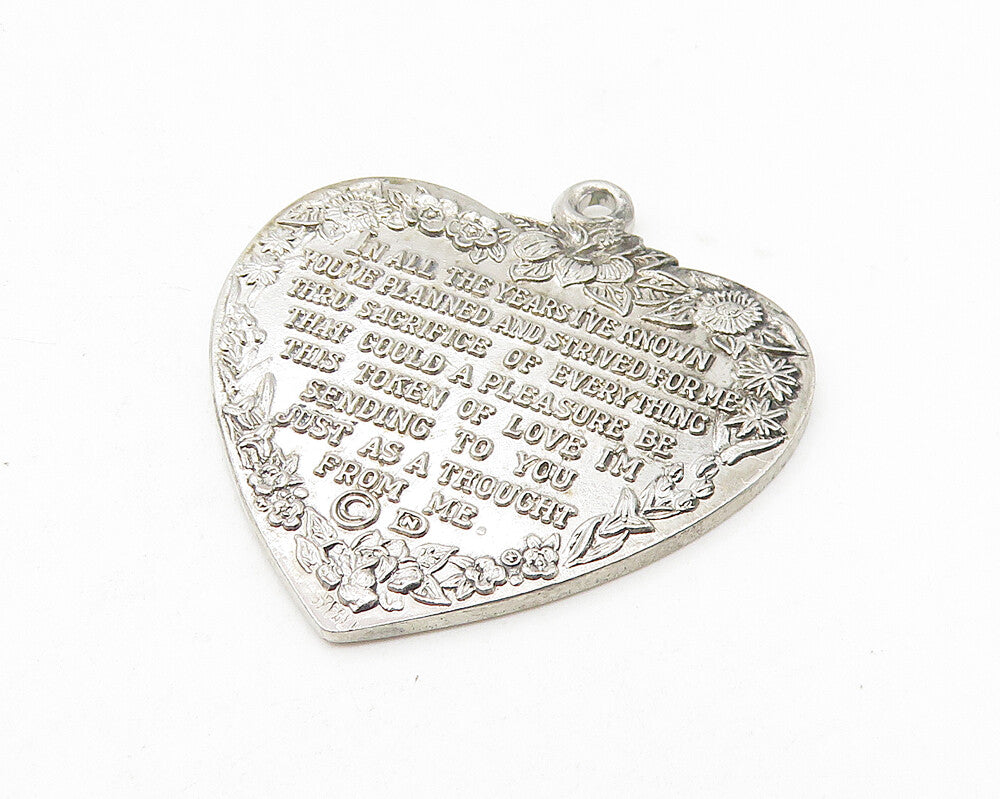 925 Sterling Silver  Vintage To My Wife Floral Love Heart Pendant  PT9271