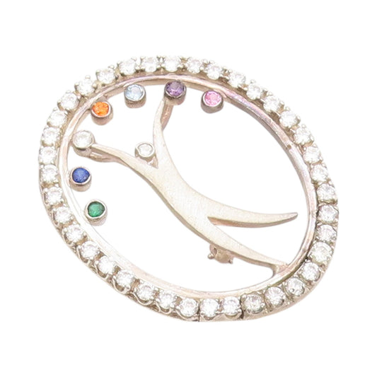 925 Sterling Silver Vintage Brooch Multi Color CZ Happy Man Cutout  BP11625