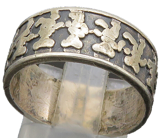 MEXICO 925 Silver  Vintage Oxidized Teddy Bears Band Ring Sz 7.5  RG21940