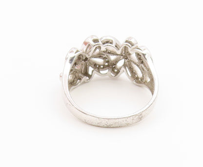 925 Sterling Silver Vintage Ring Elegant CZ Floral Openwork Band  Sz 11  RG36894