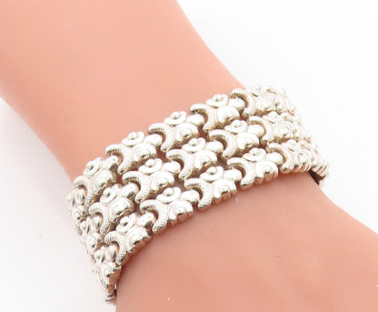 925 Sterling Silver Vintage Shiny Three Row Design Chain Bracelet BT2396