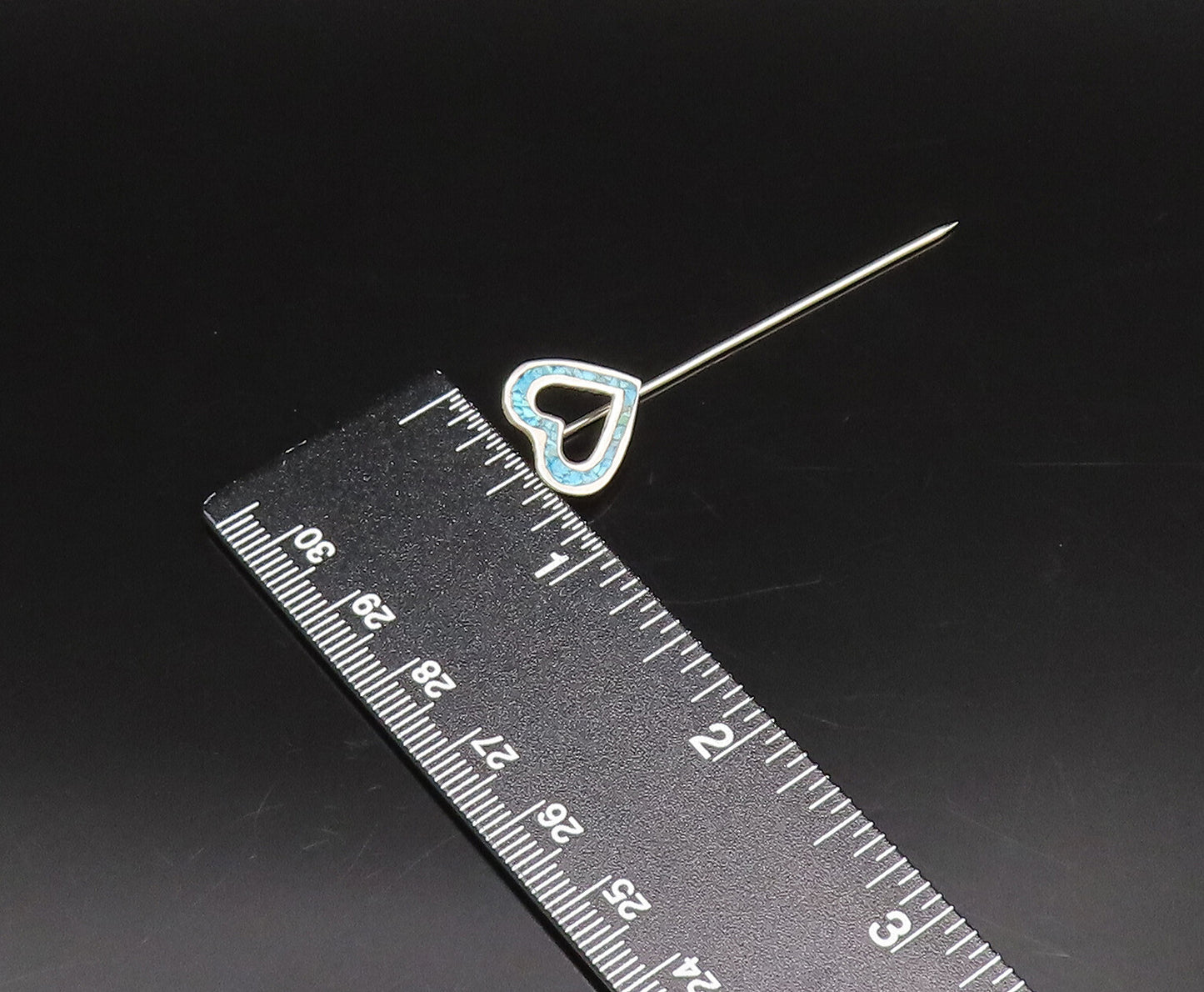 SOUTHWESTERN 925 Silver Vintage Crushed Turquoise Love Heart Lapel Pin TR3467