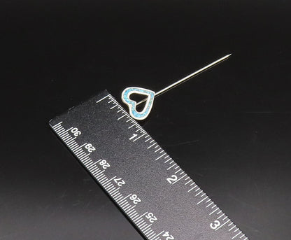 SOUTHWESTERN 925 Silver Vintage Crushed Turquoise Love Heart Lapel Pin TR3467