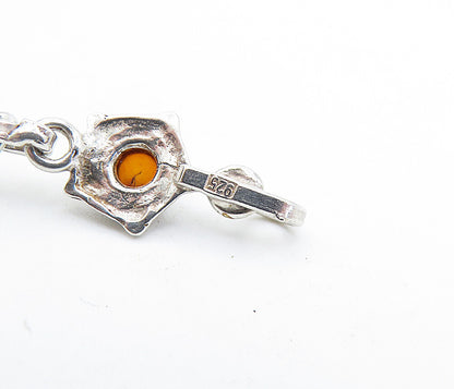 925 Sterling Silver Petite Cabochon Cut Amber Shiny Chain Bracelet BT2162