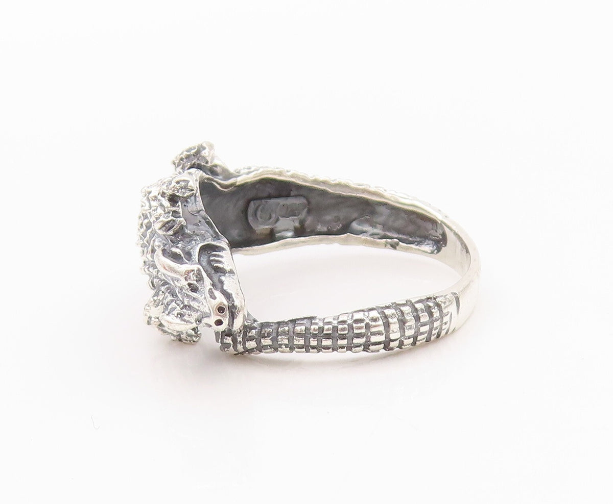 925 Sterling Silver Vintage Ring Dark Tone Solid Carved Alligator SZ 10  RG32204