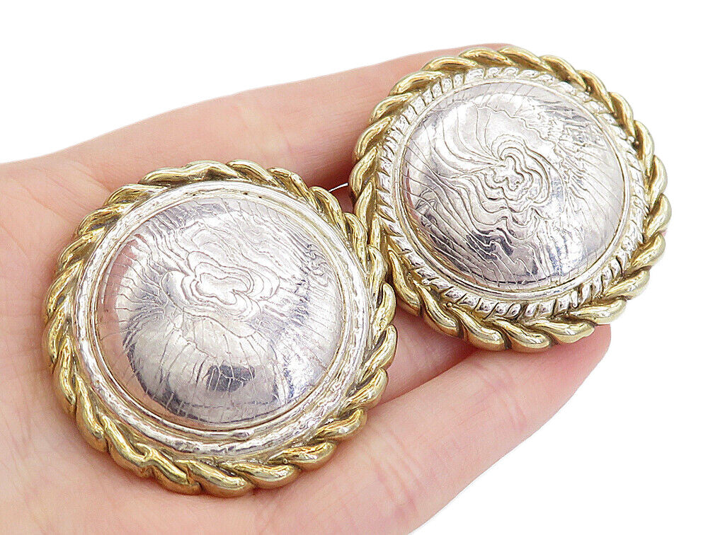 925 Sterling Silver  Vintage Modernist Two Tone Non Pierce Earrings  EG2416