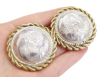 925 Sterling Silver  Vintage Modernist Two Tone Non Pierce Earrings  EG2416