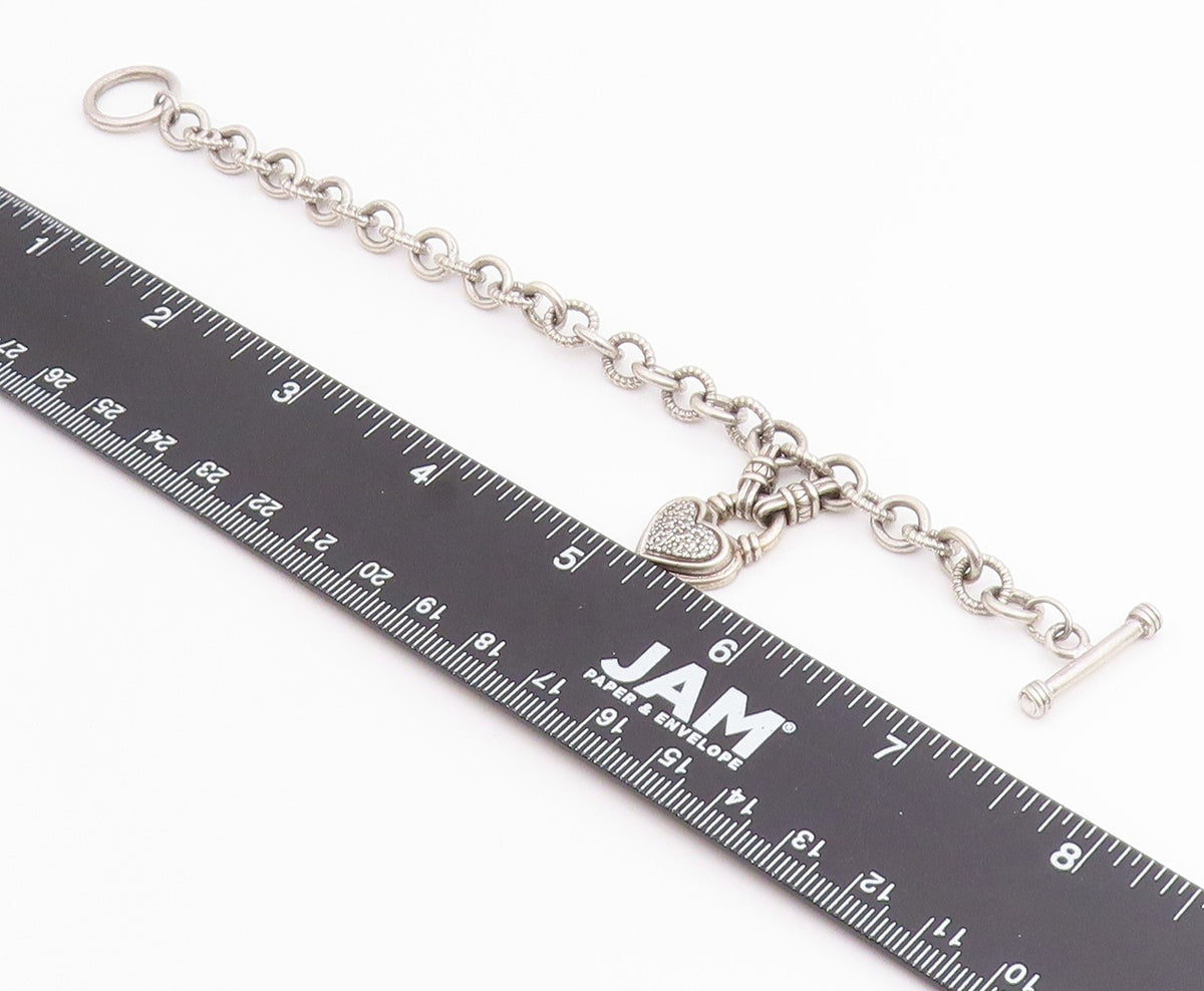 925 Sterling Silver Vintage Bracelet Real Diamonds Love Heart Toggle  BT12223