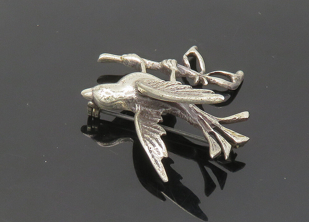 925 Sterling Silver  Vintage Antique Dove with Olive Branch Brooch Pin  BP8351