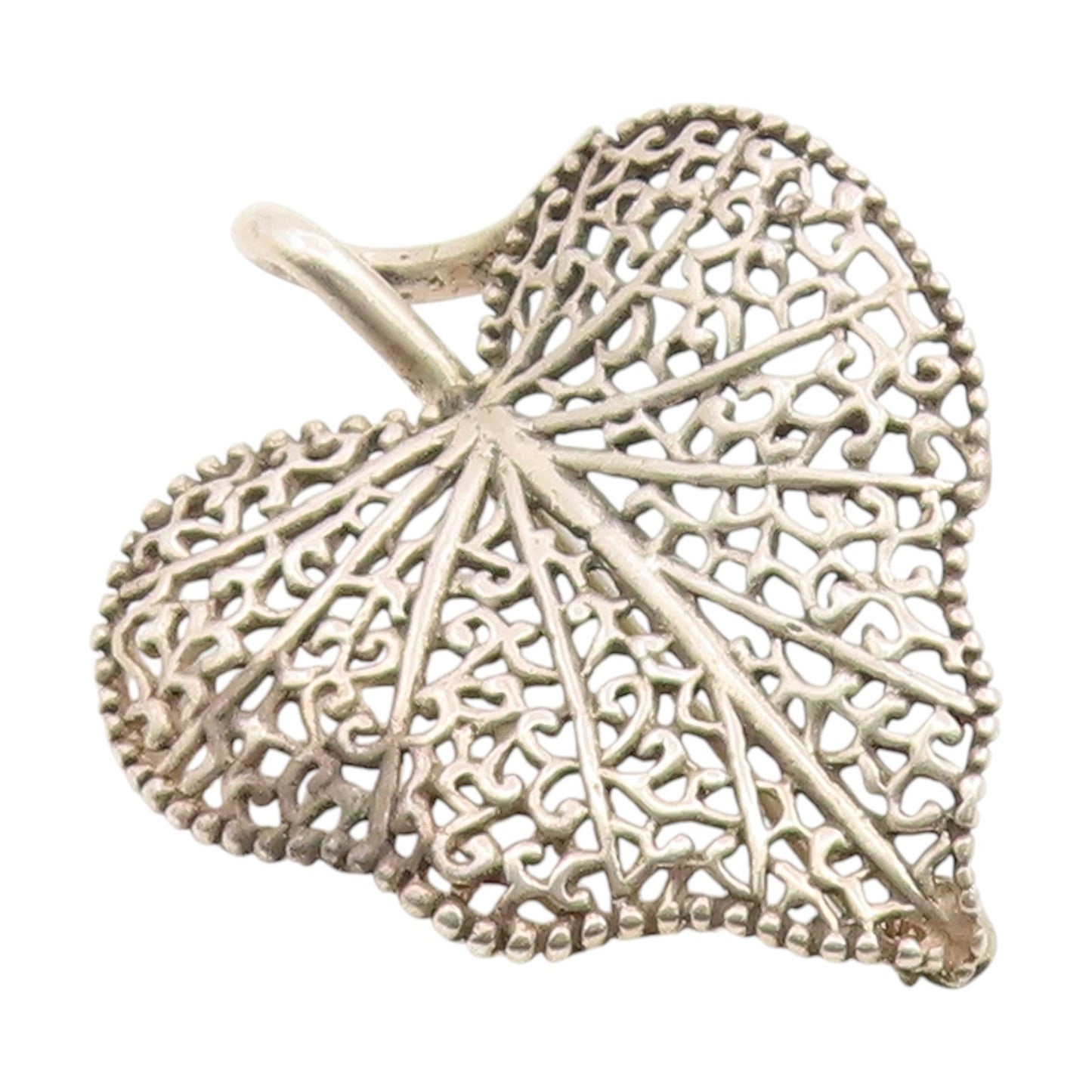 925 Sterling Silver Vintage Brooch Pin Elegant Intricate Openwork Leaf  BP12371