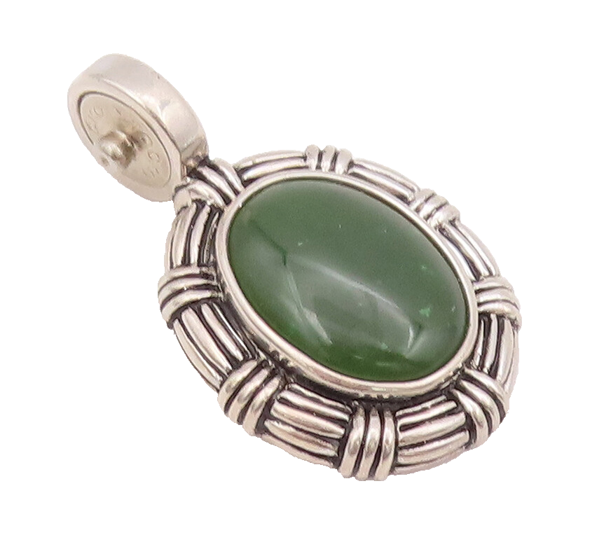 925 Sterling Silver Vintage Pendant ESPO SIG Cabochon Green Gemstone  PT22787
