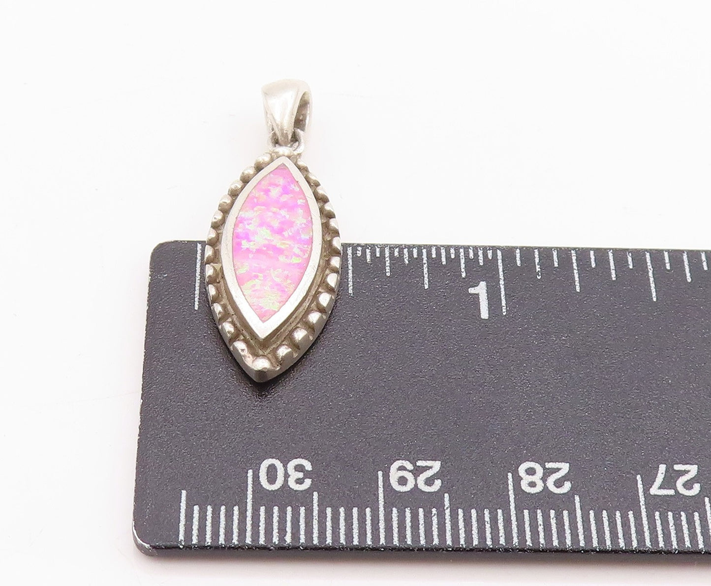 925 Sterling Silver Vintage Pendant Marquise Shape Pink Opal  PT24697