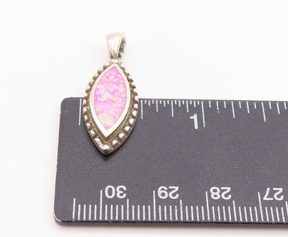 925 Sterling Silver Vintage Pendant Marquise Shape Pink Opal  PT24697