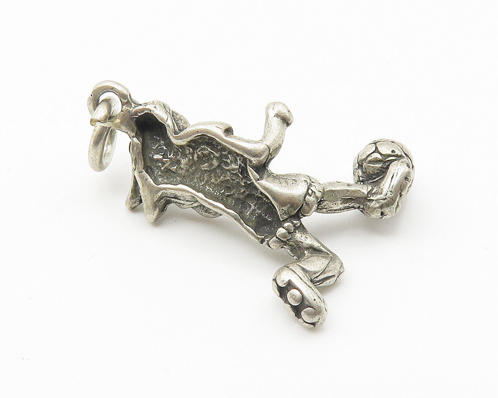 925 Sterling Silver  Vintage Girl Playing Soccer Sports Motif Pendant  PT8421