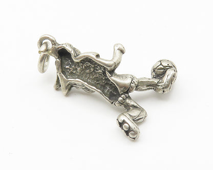 925 Sterling Silver  Vintage Girl Playing Soccer Sports Motif Pendant  PT8421