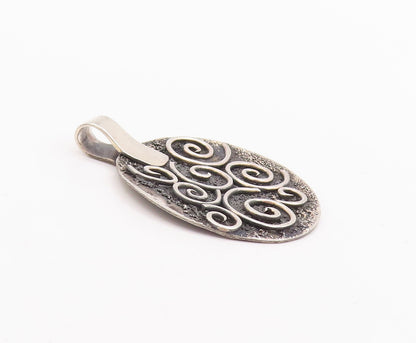 925 Sterling Silver Vintage Pendant Designer Swirled Spirals Carved  PT23058