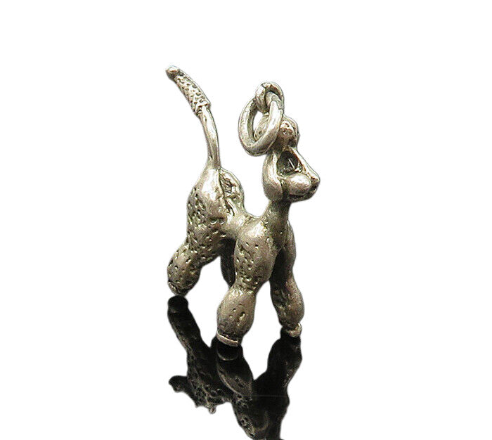 925 Sterling Silver  Vintage Shiny Petite Poodle Dog Animal Pendant  PT16386