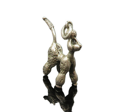 925 Sterling Silver  Vintage Shiny Petite Poodle Dog Animal Pendant  PT16386