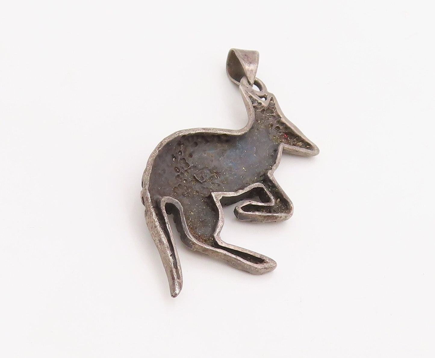 925 Sterling Silver Vintage Pendant Solid Carved Polka Dotted Kangaroo  PT23536