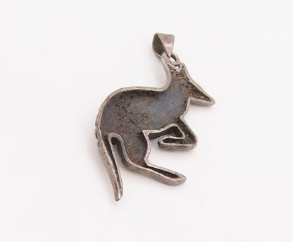 925 Sterling Silver Vintage Pendant Solid Carved Polka Dotted Kangaroo  PT23536