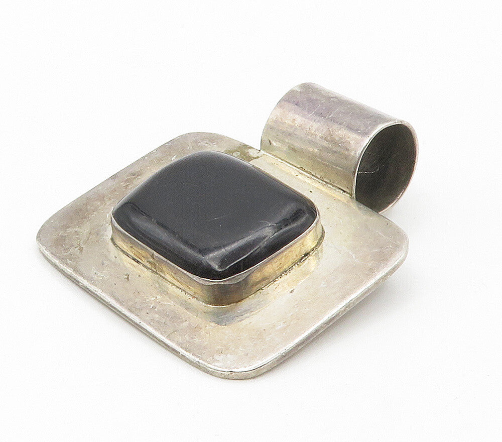 MEXICO 925 Sterling Silver  Vintage Black Onyx Square Slide Pendant  PT12068