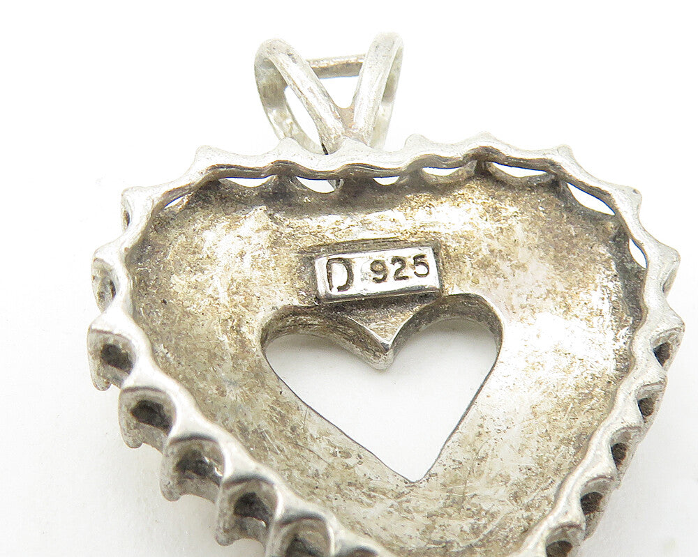925 Sterling Silver  Vintage Cubic Zirconia Open Love Heart Pendant  PT9423