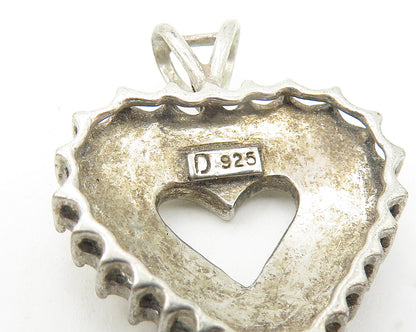 925 Sterling Silver  Vintage Cubic Zirconia Open Love Heart Pendant  PT9423
