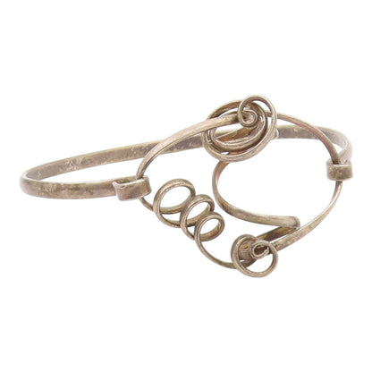 925 Sterling Silver  Vintage Modernist Swirled Hook Bangle Bracelet  BT8131