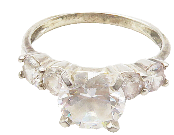 925 Sterling Silver  Vintage Cubic Zirconia Solitaire Accent Ring Sz 8 RG16612