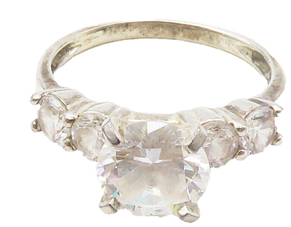 925 Sterling Silver  Vintage Cubic Zirconia Solitaire Accent Ring Sz 8 RG16612