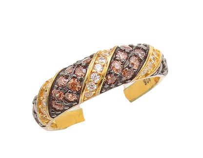 925 Sterling Silver Vintage Ring Gold Plated Smokey Quartz & CZ  Sz 7  RG29037