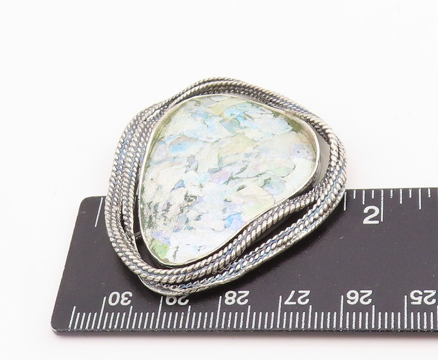 925 Sterling Silver Vintage Pendant OR PAZ ISRAEL Modernist Roman Glass  PT25205