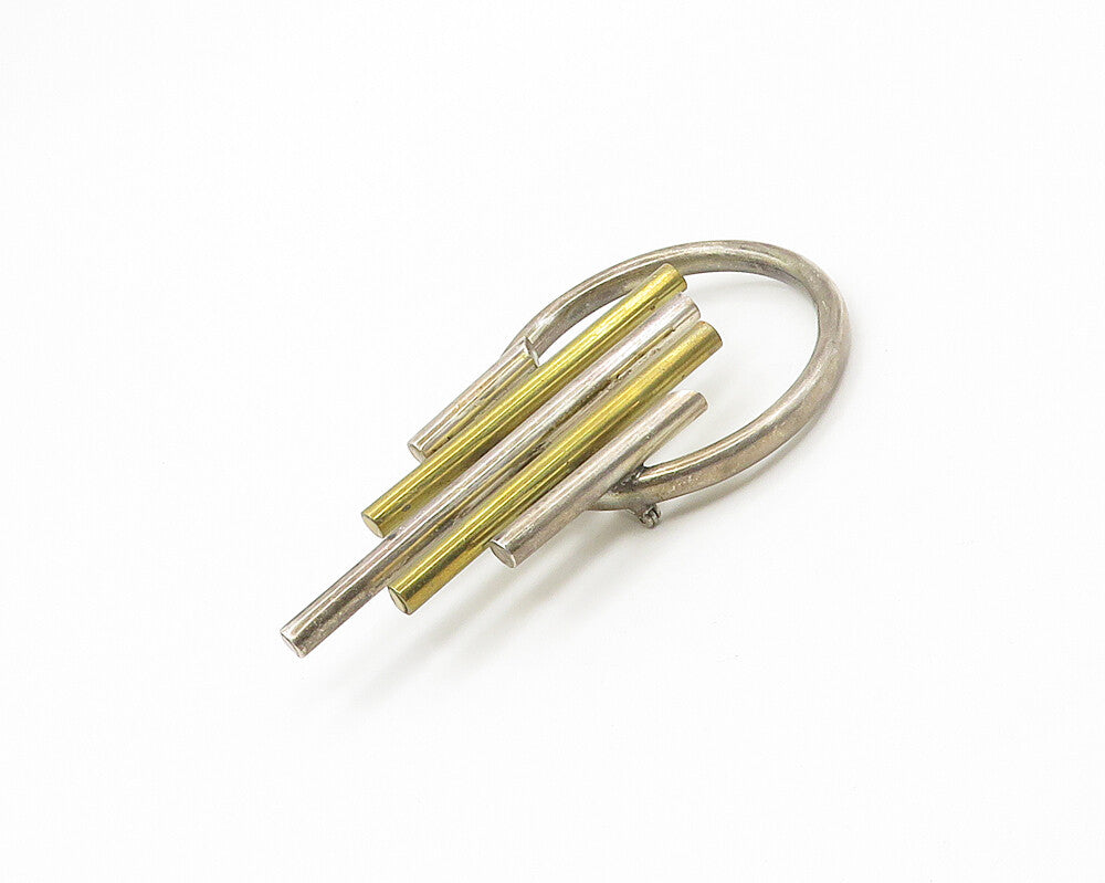 925 Sterling Silver  Vintage Two Tone Modernist Tubes Brooch Pin  BP6809