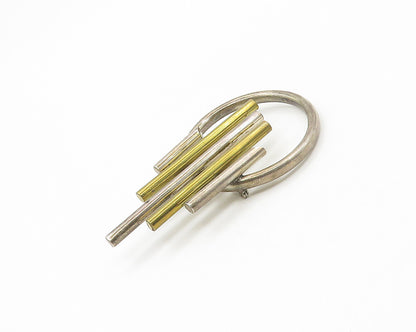 925 Sterling Silver  Vintage Two Tone Modernist Tubes Brooch Pin  BP6809