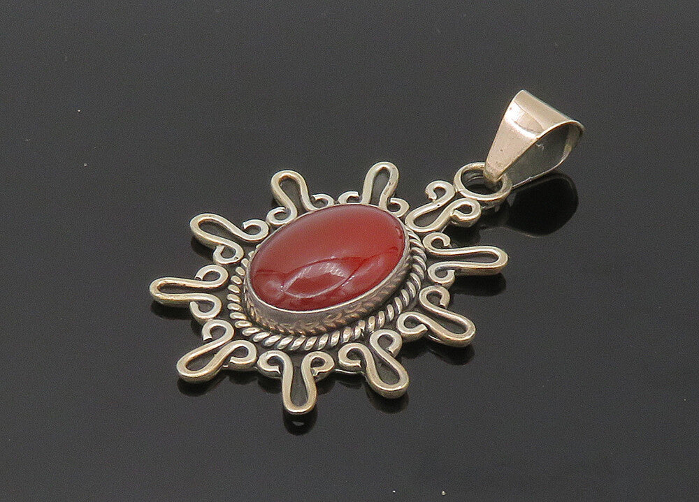 MEXICO 925 Sterling Silver  Vintage Cabochon Cut Carnelian Pendant  PT16833