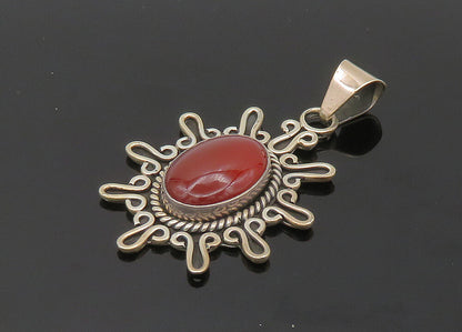 MEXICO 925 Sterling Silver  Vintage Cabochon Cut Carnelian Pendant  PT16833