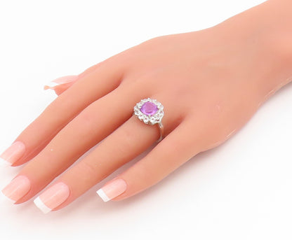 925 Sterling Silver Vintage Ring Amethyst & Topaz Floral Cluster  Sz 8  RG35034
